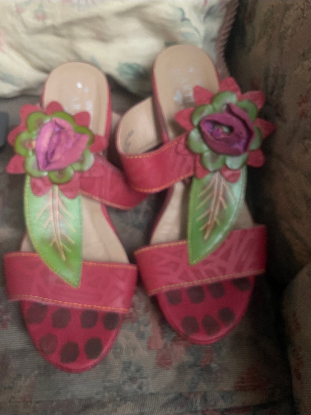 Women's Floral Pink & Green Slide Sandals